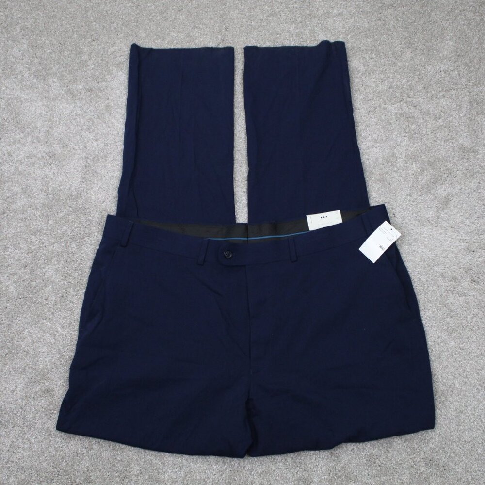 Perry Ellis Suit Pants NWT Mens 43 Blue Solid Twill‎ Unhemmed Dress Slacks